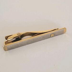 Givenchy Gold Silver Tone Tie Bar Clip 2 Inch Logo Vintage Minimalistic Clasp